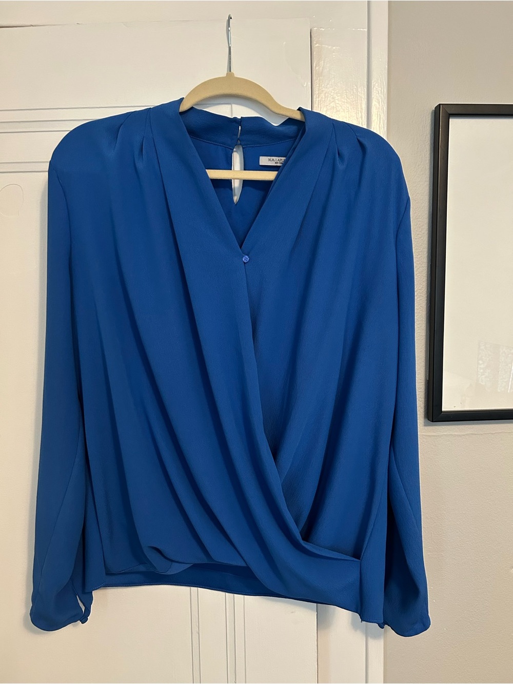 M.M La Fleur Blue Draped V-Neck Long-Sleeve Blouse -XL